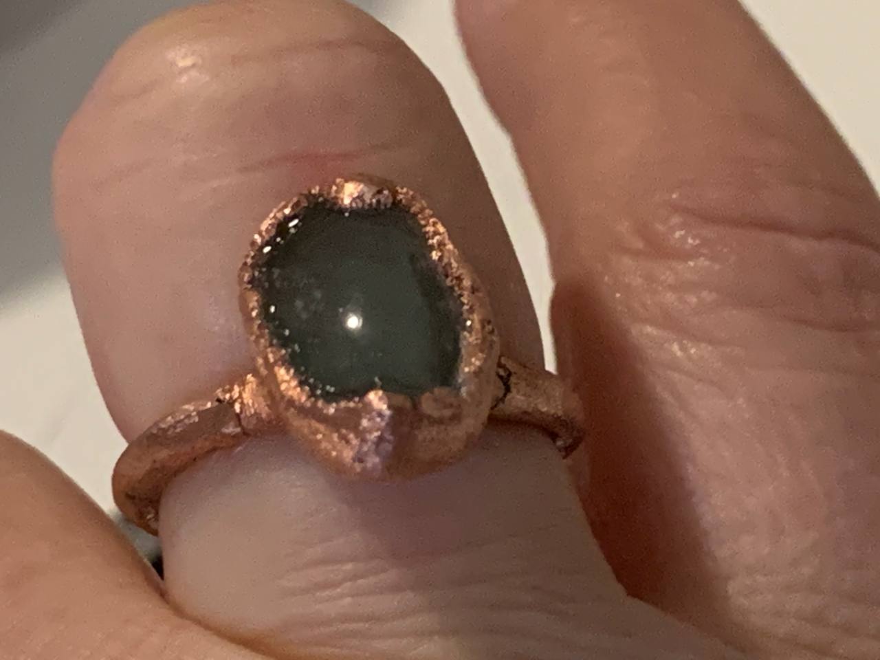 Anello Artigianale in Rame Elettroformato con Avventurina Verde - Fatto a Mano