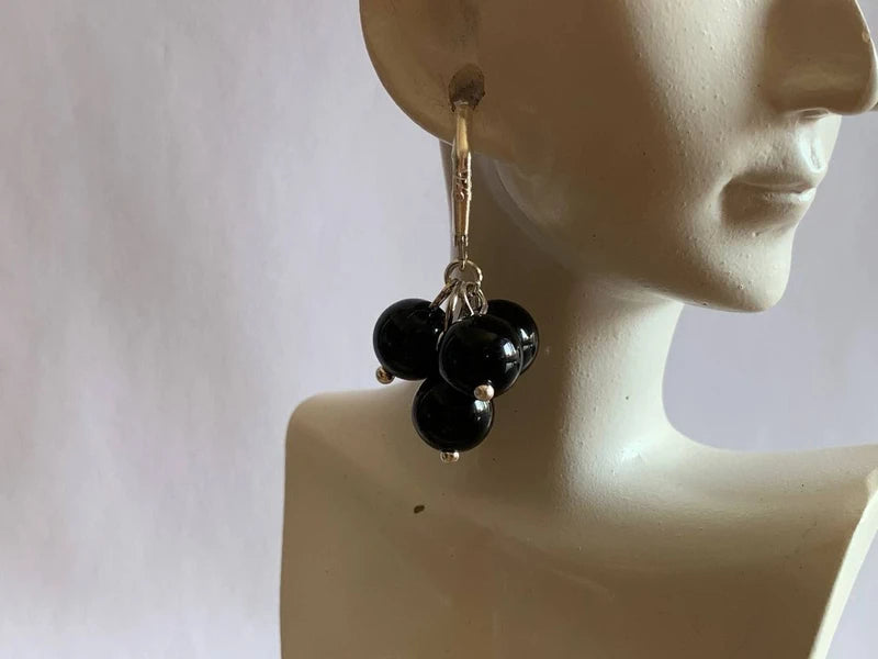 Orecchini pendenti in argento e Onice Nera naturale