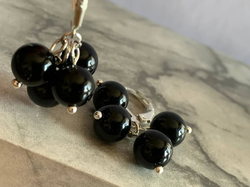 Orecchini pendenti in argento e Onice Nera naturale