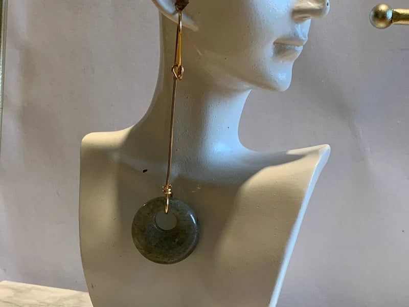 Orecchini pendenti in rame dorato e labradorite naturale