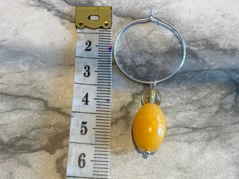 Orecchini a Cerchio in Acciaio Inossidabile con Giada Gialla e Citrino