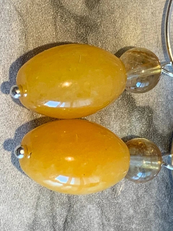 Orecchini a Cerchio in Acciaio Inossidabile con Giada Gialla e Citrino