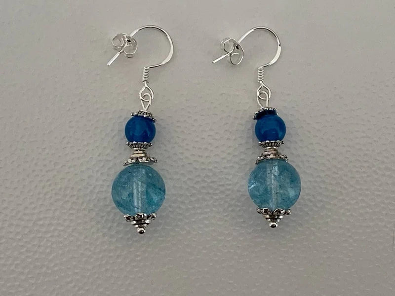 Orecchini pendenti artigianali con Cristallo di Rocca Topaz e Agata Blu