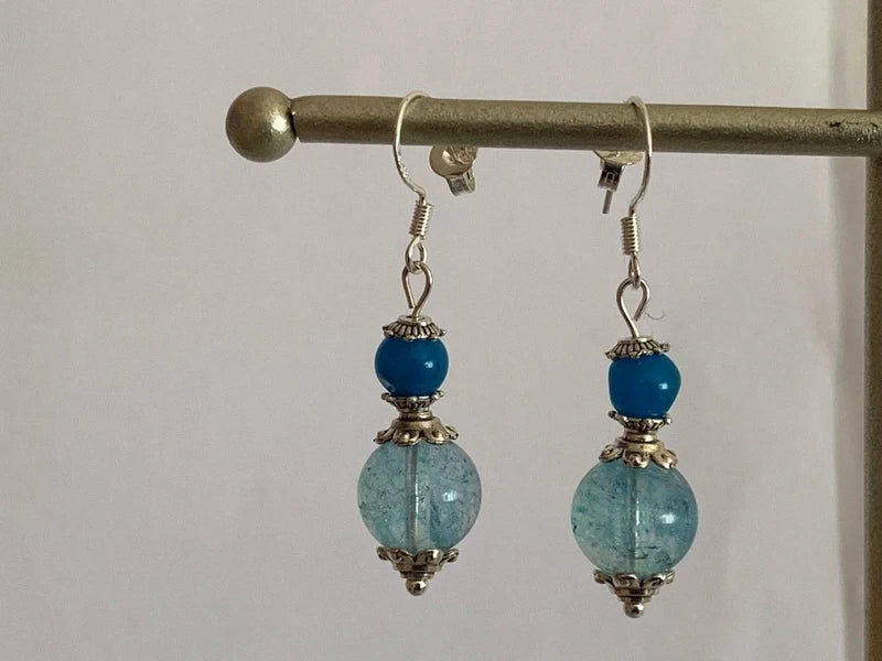 Orecchini pendenti artigianali con Cristallo di Rocca Topaz e Agata Blu
