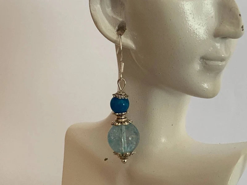 Orecchini pendenti artigianali con Cristallo di Rocca Topaz e Agata Blu