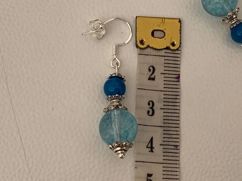 Orecchini pendenti artigianali con Cristallo di Rocca Topaz e Agata Blu