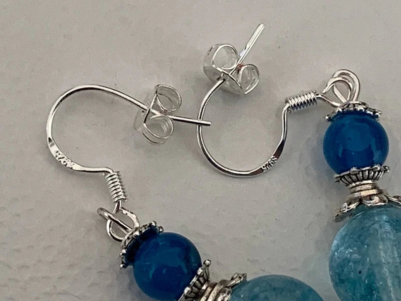 Orecchini pendenti artigianali con Cristallo di Rocca Topaz e Agata Blu