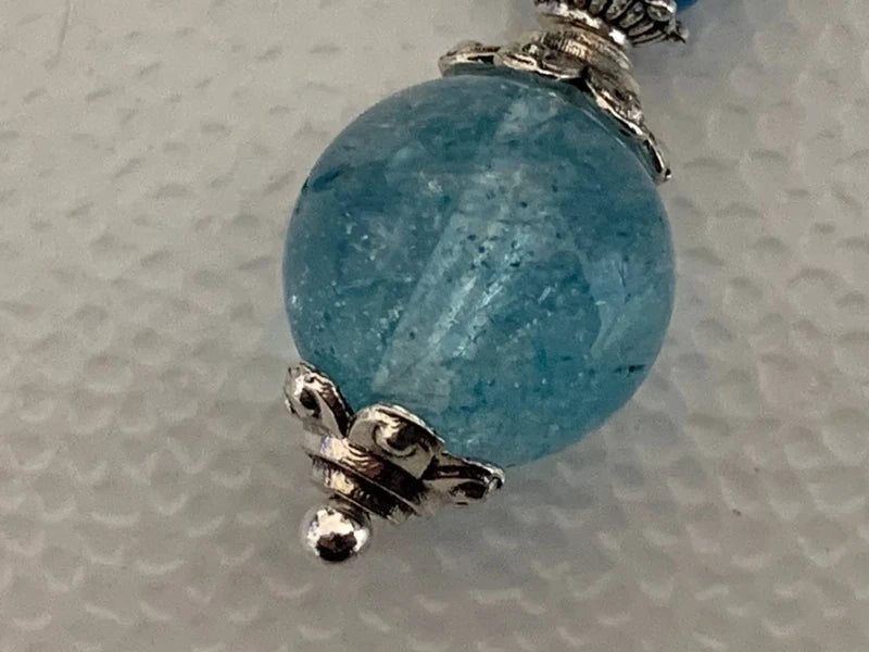 Orecchini pendenti artigianali con Cristallo di Rocca Topaz e Agata Blu