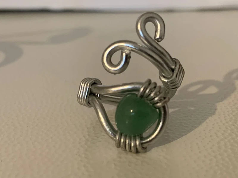 Set Bracciale e Anello Regolabili in Alluminio con Avventurina Verde