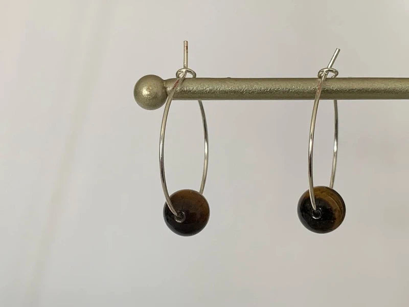Orecchini a cerchio in acciaio inox con pietre naturali da 8 mm