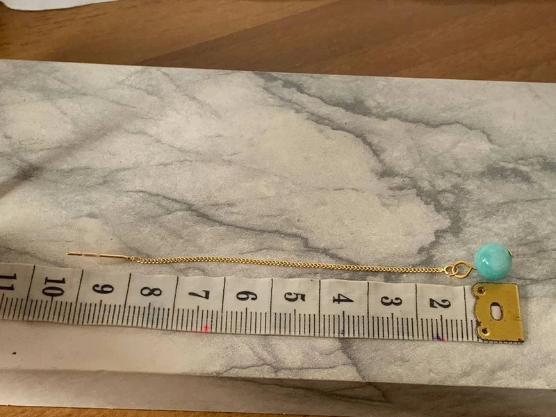 Orecchini pendenti lunghi con catena oro e amazzonite naturale 8mm