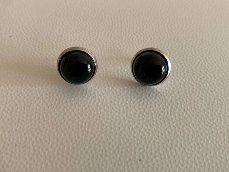 Orecchini a bottone in acciaio inox con cabochon da 12 mm in pietre naturali