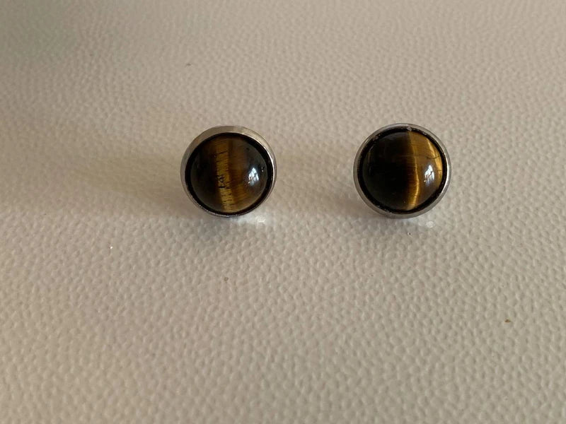 Orecchini a bottone in acciaio inox con cabochon da 12 mm in pietre naturali
