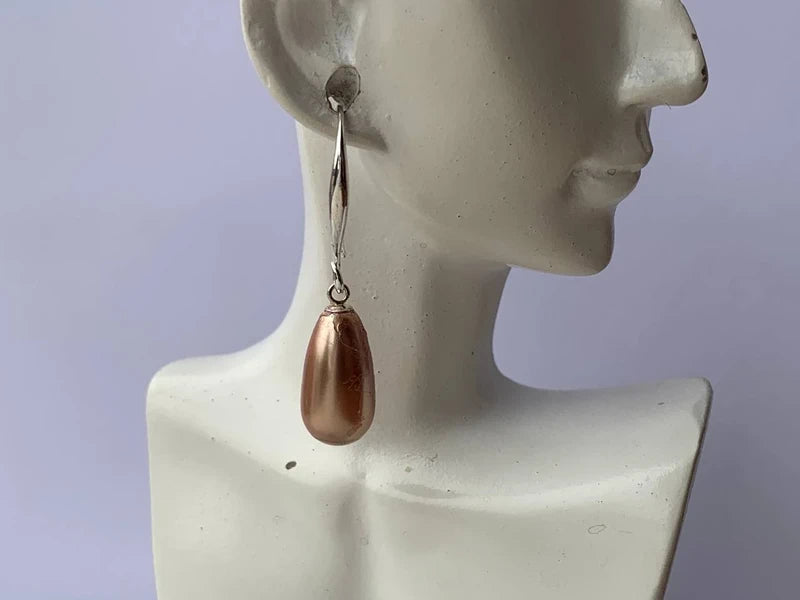 Orecchini Artigianali con Perle Swarovski Rose Gold a Goccia 15x8mm