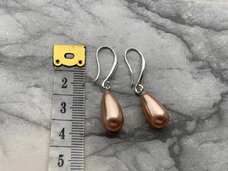 Orecchini Artigianali con Perle Swarovski Rose Gold a Goccia 15x8mm