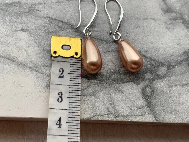 Orecchini Artigianali con Perle Swarovski Rose Gold a Goccia 15x8mm