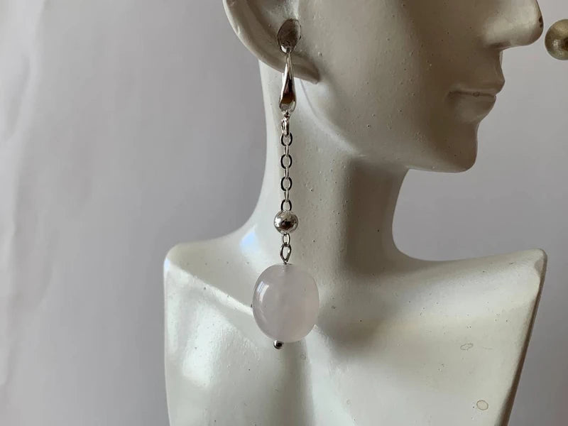 Orecchini artigianali in argento 925 con quarzo rosa naturale #amore #pietrenaturali