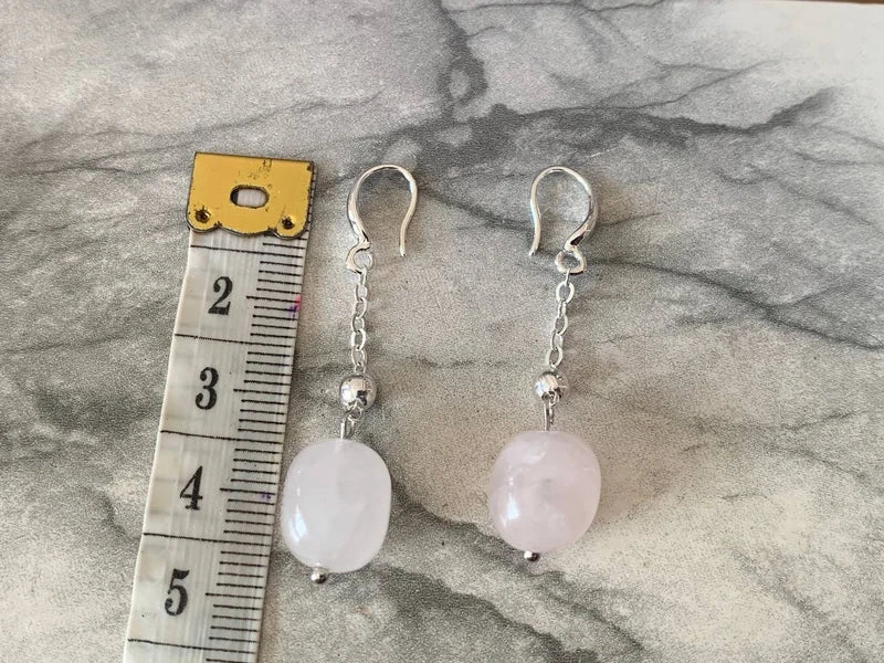 Orecchini artigianali in argento 925 con quarzo rosa naturale #amore #pietrenaturali