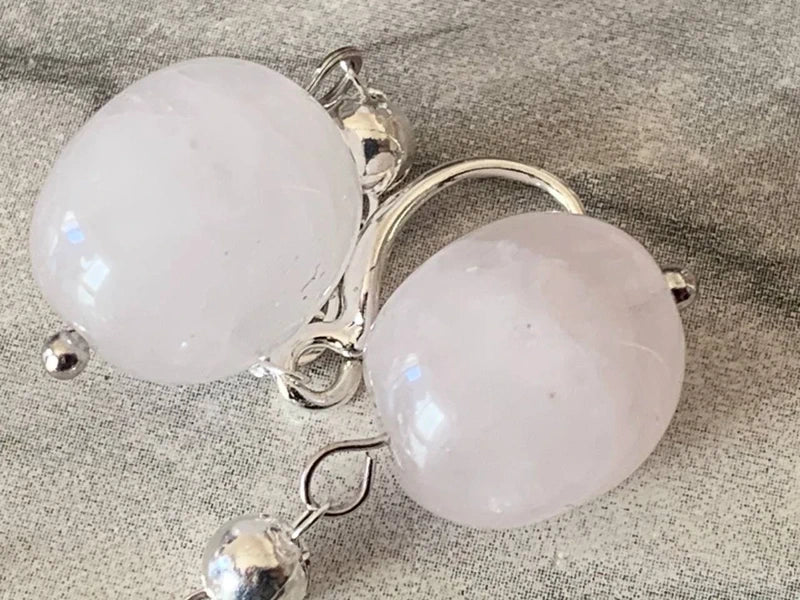 Orecchini artigianali in argento 925 con quarzo rosa naturale #amore #pietrenaturali