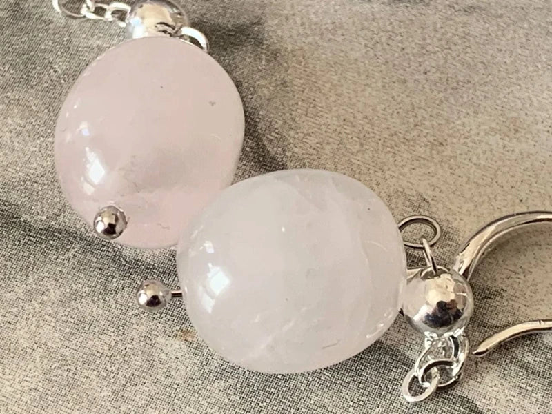 Orecchini artigianali in argento 925 con quarzo rosa naturale #amore #pietrenaturali