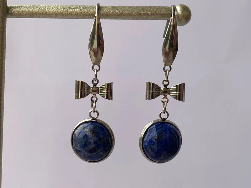 Orecchini in acciaio inox con Lapislazzuli Naturale cabochon 12mm #Cristalli #Healing