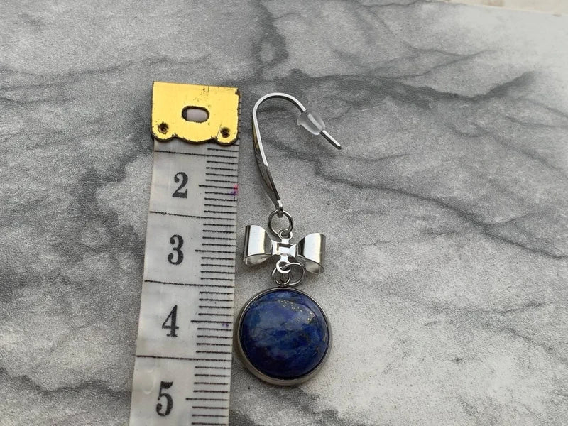 Orecchini in acciaio inox con Lapislazzuli Naturale cabochon 12mm #Cristalli #Healing