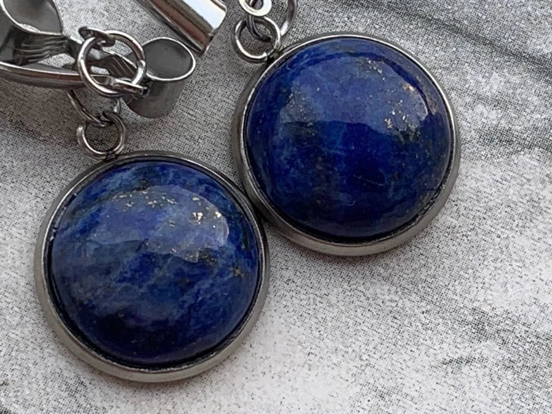 Orecchini in acciaio inox con Lapislazzuli Naturale cabochon 12mm #Cristalli #Healing