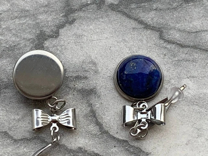 Orecchini in acciaio inox con Lapislazzuli Naturale cabochon 12mm #Cristalli #Healing