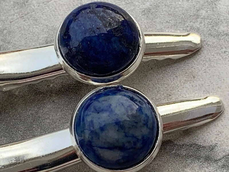 Forcine capelli in acciaio inox con Lapislazzuli Naturale cabochon 12mm