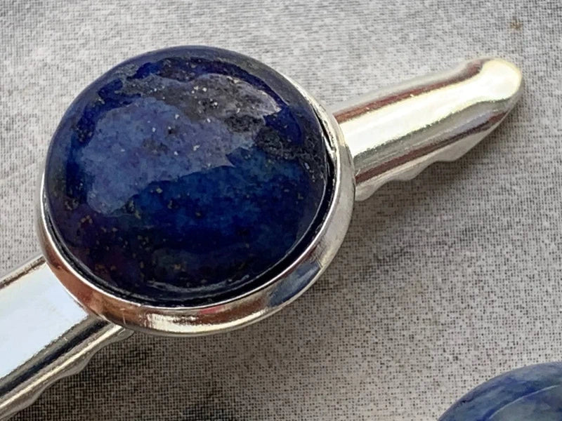 Forcine capelli in acciaio inox con Lapislazzuli Naturale cabochon 12mm