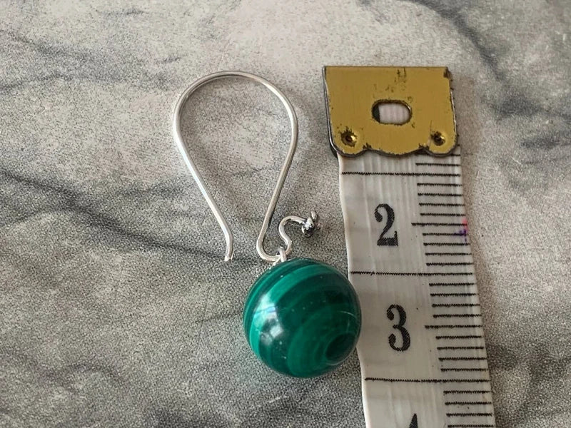 Orecchini pendenti Malachite 10mm in argento 925 | Galvanica argento antico