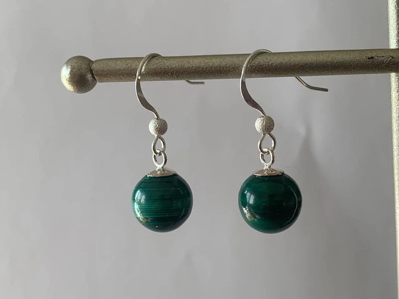 Orecchini Malachite 10mm pendenti in argento 925 | Eleganti e naturali