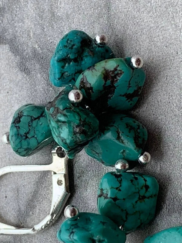 Orecchini artigianali in Argento 925 placcato e sassolini di Turchese naturali