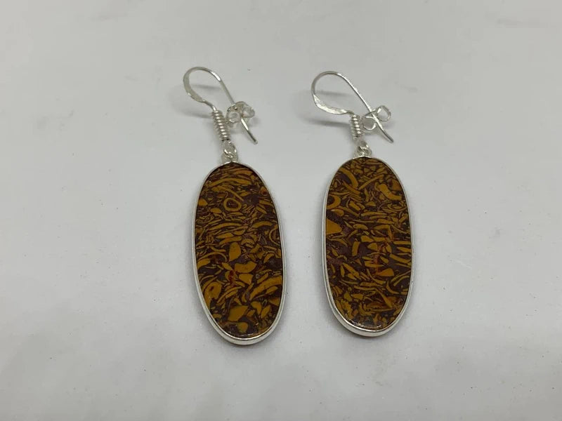 Orecchini artigianali in ottone argento 925 con diaspro mookaite ovale – energia e stile