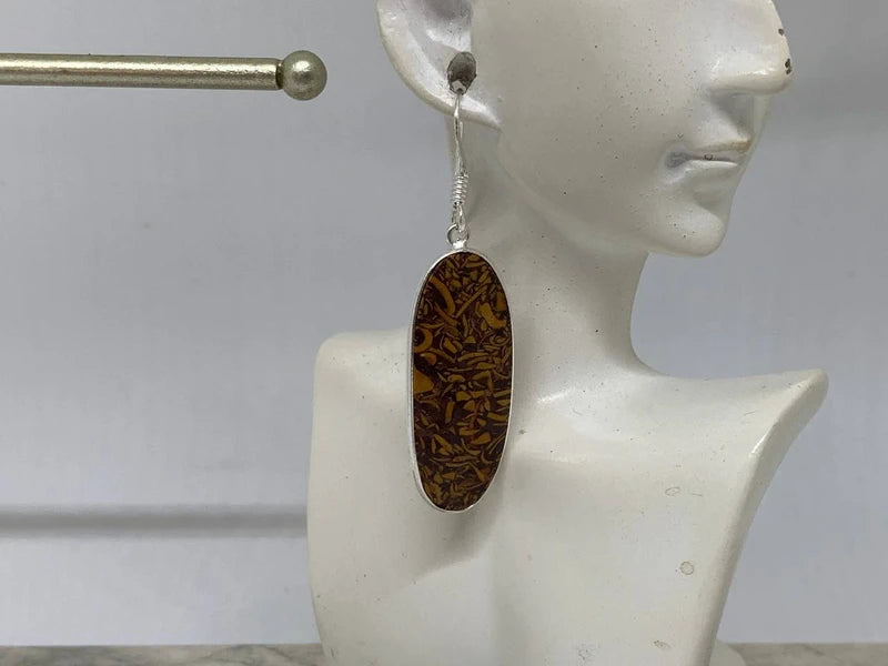 Orecchini artigianali in ottone argento 925 con diaspro mookaite ovale – energia e stile