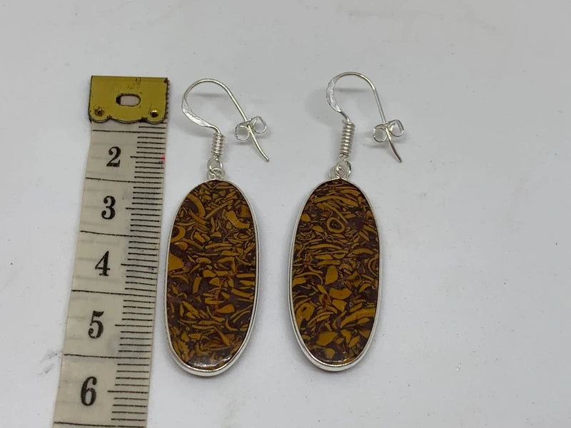 Orecchini artigianali in ottone argento 925 con diaspro mookaite ovale – energia e stile