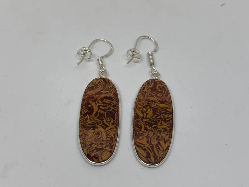 Orecchini artigianali in ottone argento 925 con diaspro mookaite ovale – energia e stile