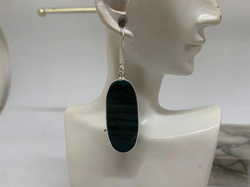 Orecchini artigianali in ottone placcato argento con Diaspro Verde naturale