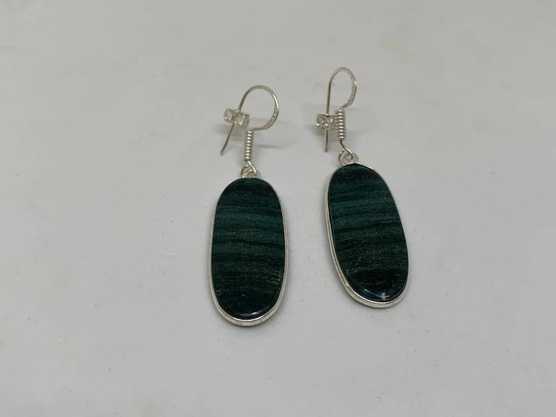Orecchini artigianali in ottone placcato argento con Diaspro Verde naturale