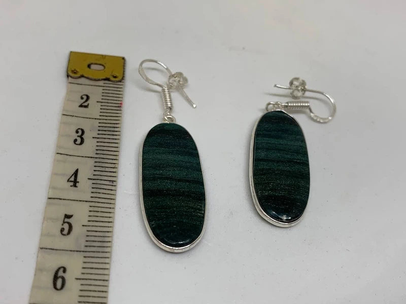 Orecchini artigianali in ottone placcato argento con Diaspro Verde naturale