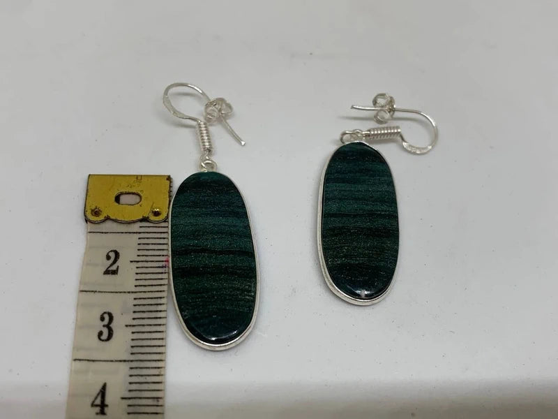 Orecchini artigianali in ottone placcato argento con Diaspro Verde naturale
