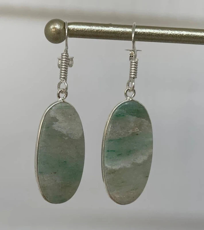 Orecchini in quarzite verde naturale, artigianali placcati argento 925