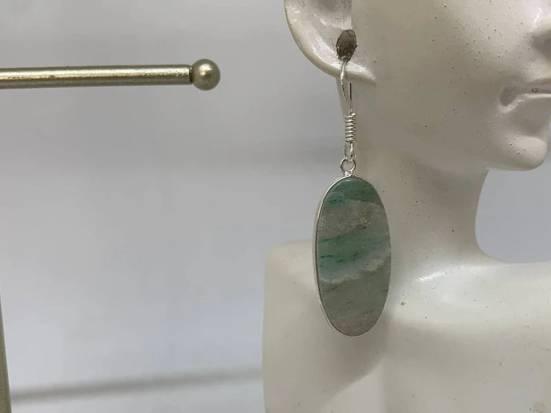 Orecchini in quarzite verde naturale, artigianali placcati argento 925