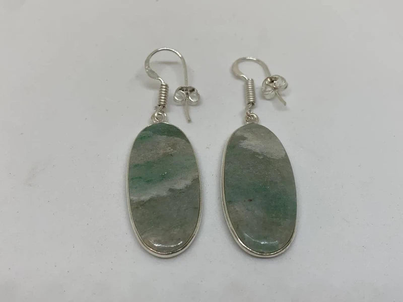 Orecchini in quarzite verde naturale, artigianali placcati argento 925