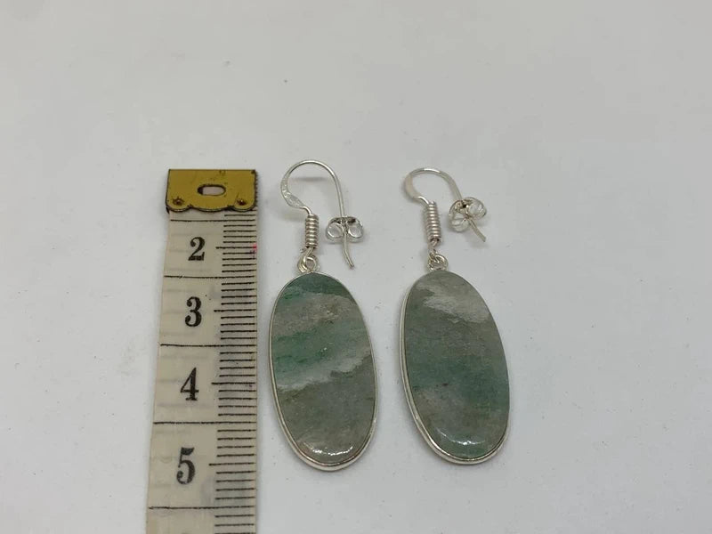 Orecchini in quarzite verde naturale, artigianali placcati argento 925