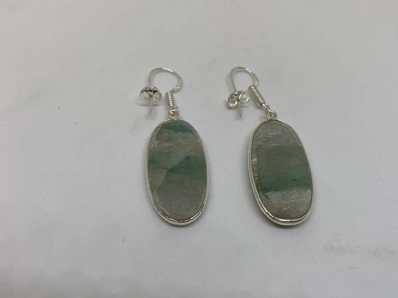Orecchini in quarzite verde naturale, artigianali placcati argento 925