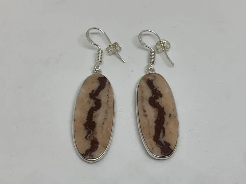 Orecchini artigianali con diaspro zebra naturale cabochon