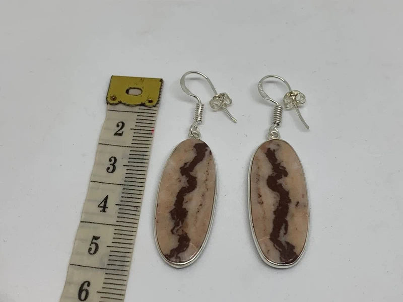 Orecchini artigianali con diaspro zebra naturale cabochon