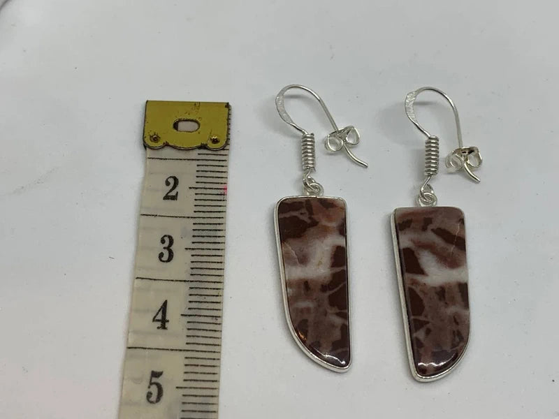 Orecchini artigianali Diaspro Brecciato naturale ottone placcato argento 925
