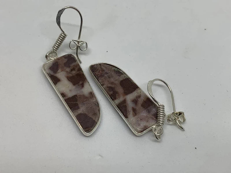 Orecchini artigianali Diaspro Brecciato naturale ottone placcato argento 925